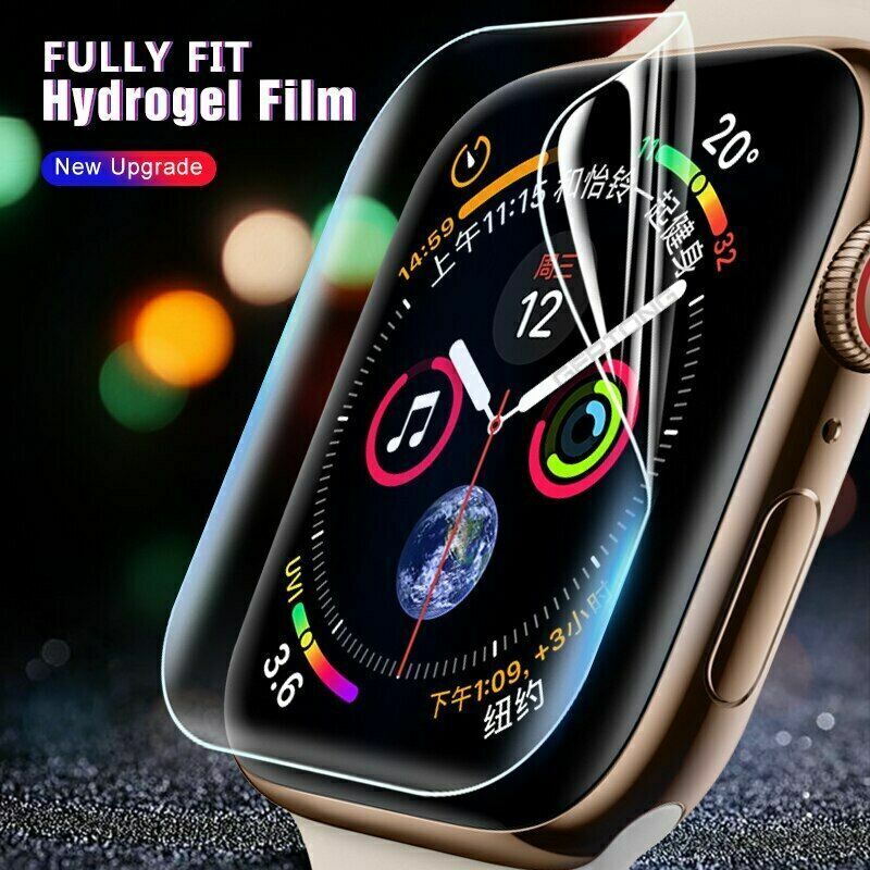 3PC TPU Hydrogel Screen Protector for Apple Watch Series 1-6, showcasing its clarity and edge-to-edge coverage.