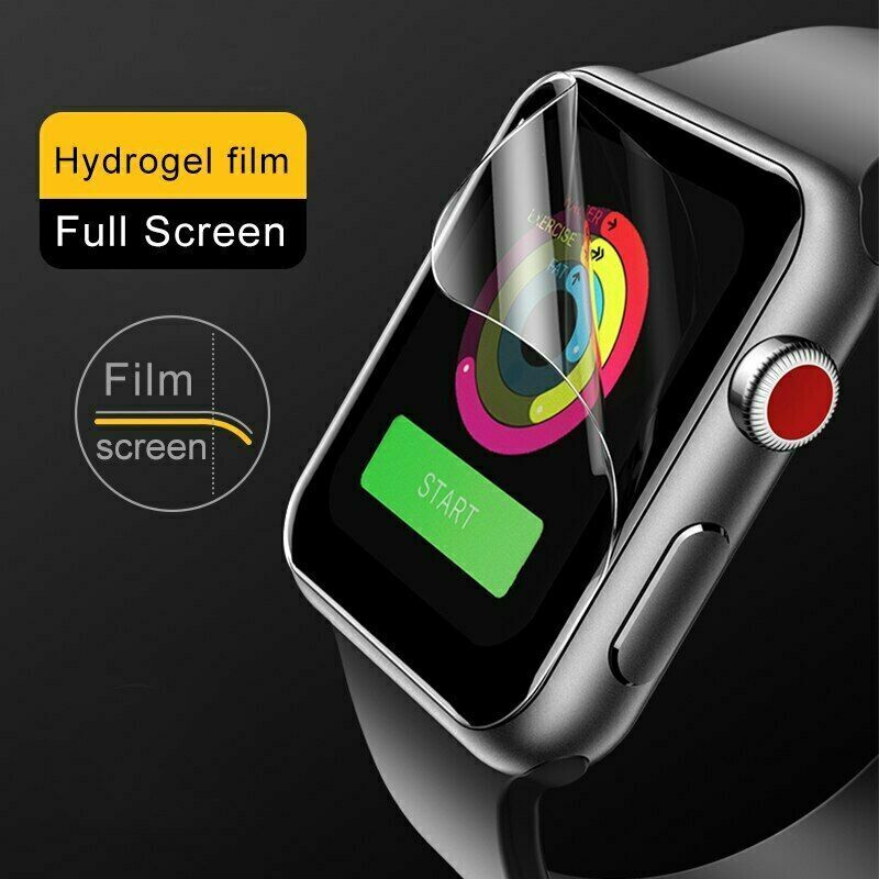 3PC TPU Hydrogel Screen Protector for Apple Watch Series 1-6, showcasing its clarity and edge-to-edge coverage.