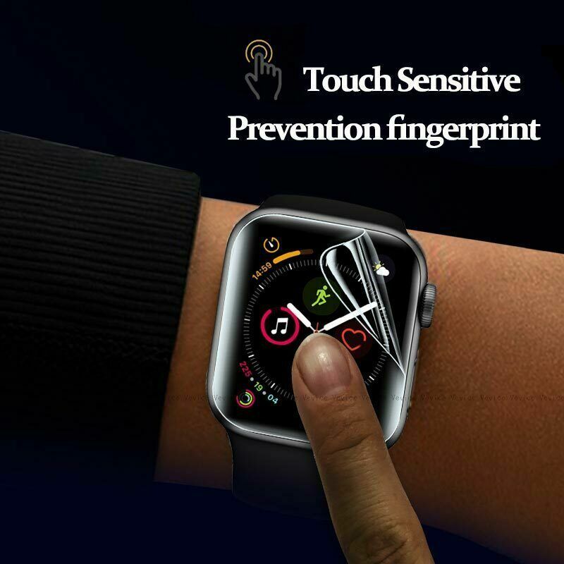 3PC TPU Hydrogel Screen Protector for Apple Watch Series 1-6, showcasing its clarity and edge-to-edge coverage.