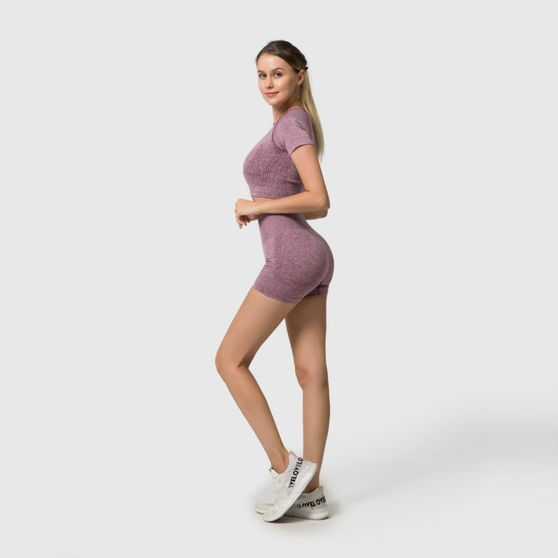 3PCS Seamless Women's Sportswear Yoga Set featuring a crop top and high waist leggings in various colors.