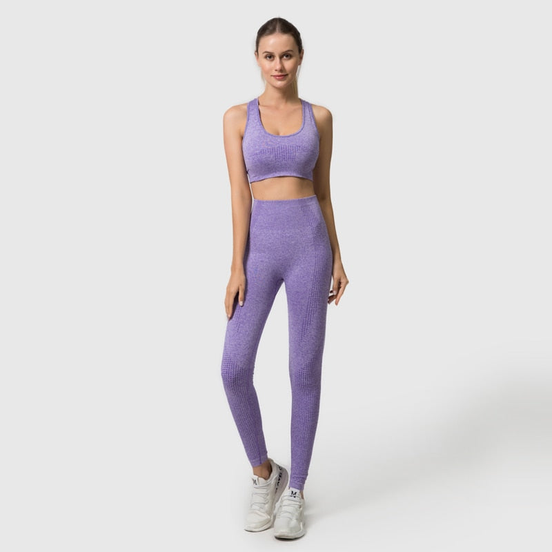 3PCS Seamless Women's Sportswear Yoga Set featuring a crop top and high waist leggings in various colors.