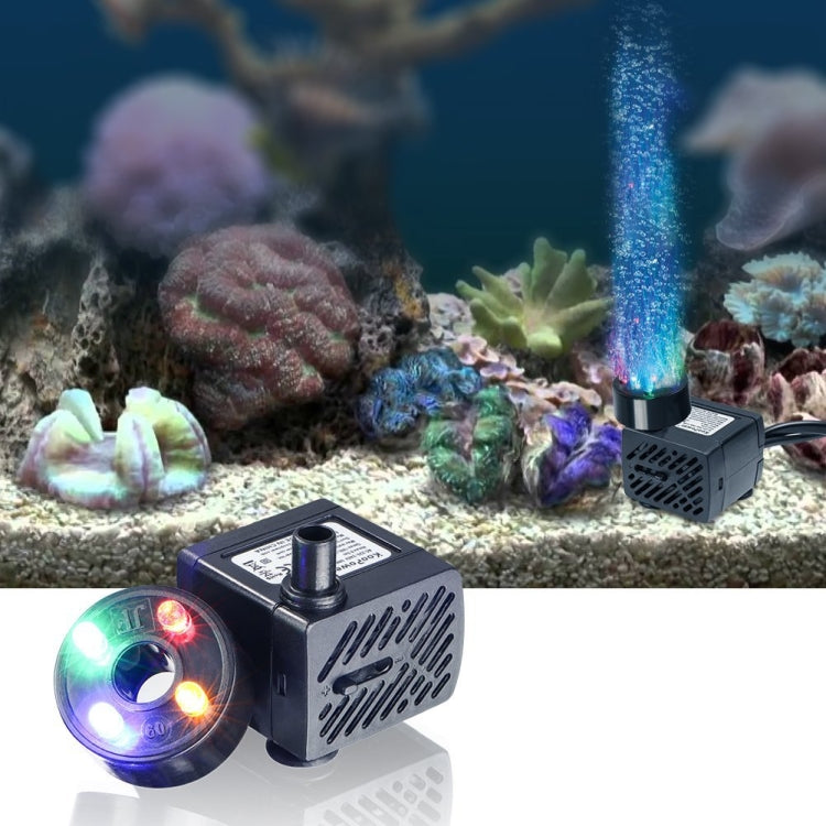3W 4 Light Silent Aquarium Fish Tank Filtration Submersible Pump with ABS shell and colorful lighting options.