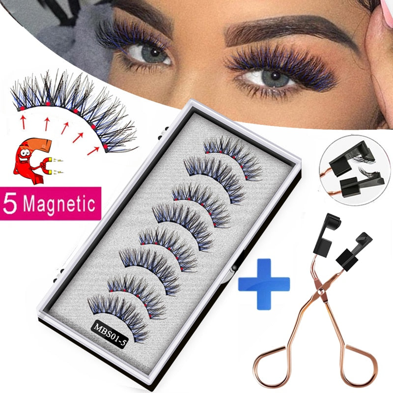 4 pairs of 5 Magnet Magnetic False Eyelashes displayed in elegant packaging, showcasing their soft and natural mink texture.