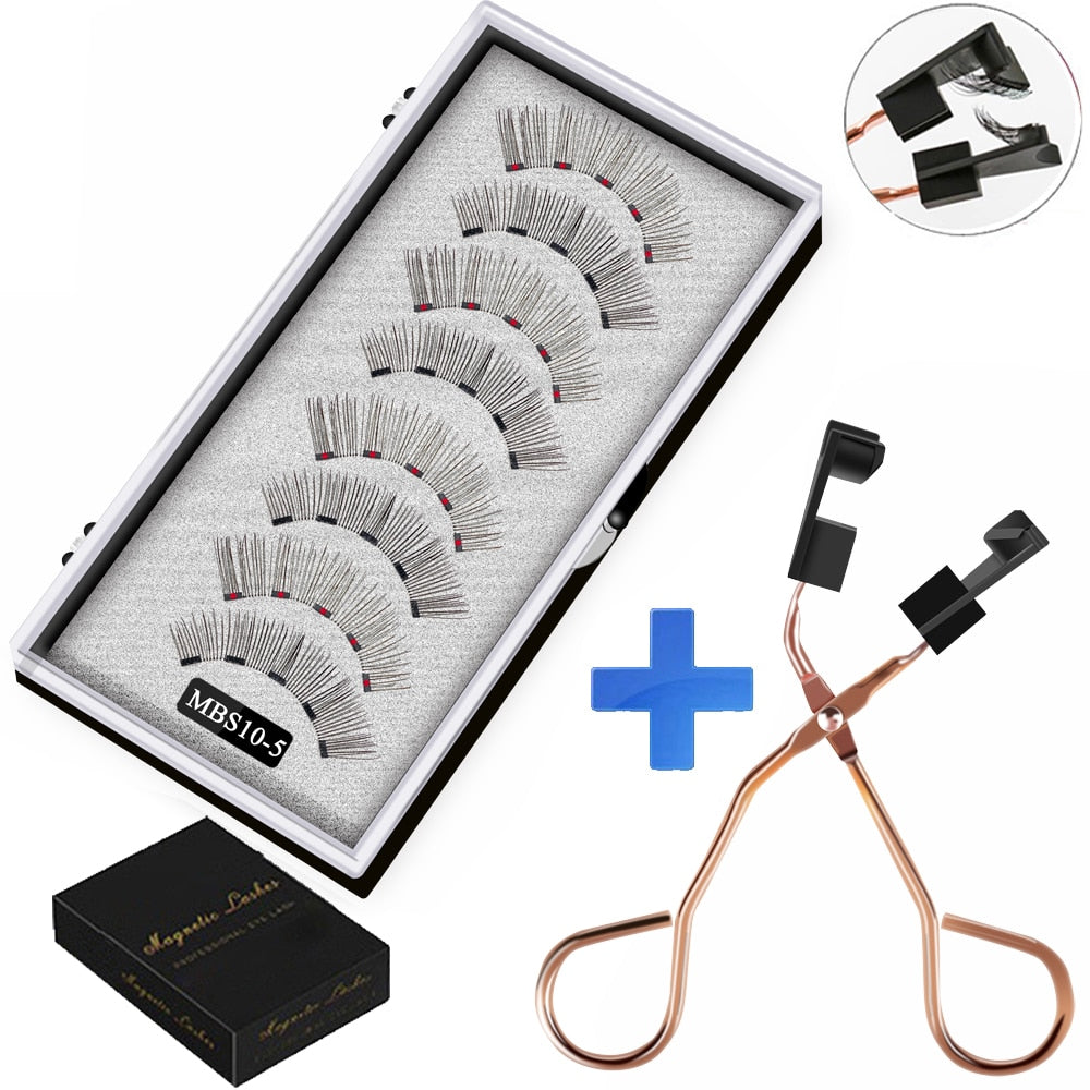 4 pairs of 5 Magnet Magnetic False Eyelashes displayed in elegant packaging, showcasing their soft and natural mink texture.