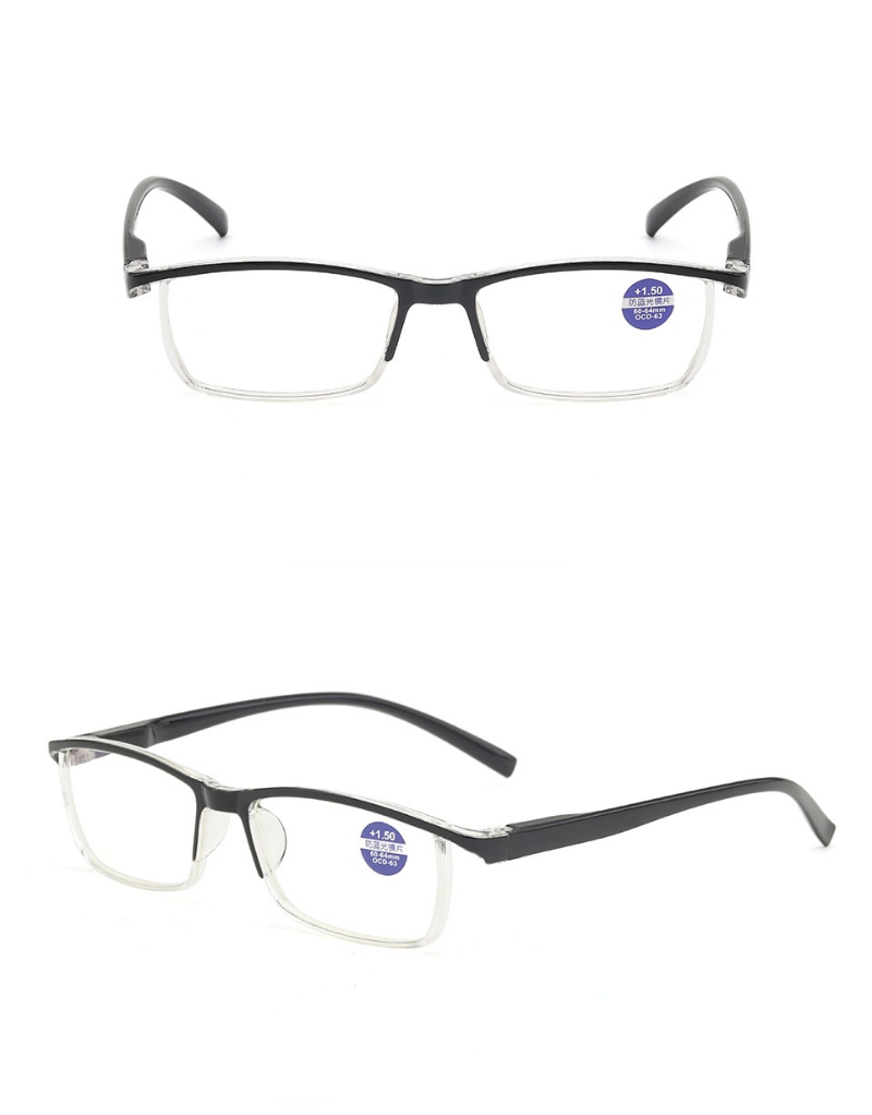 Four pairs of stylish anti-blue light reading glasses with HD lenses and spring hinges, suitable for both men and women.