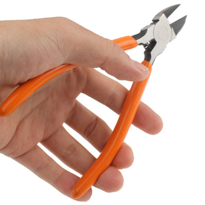 4.5 inch Mini Wire Side Cutter Diagonal Cutting Pliers with soft plastic grips and drop forged steel construction.