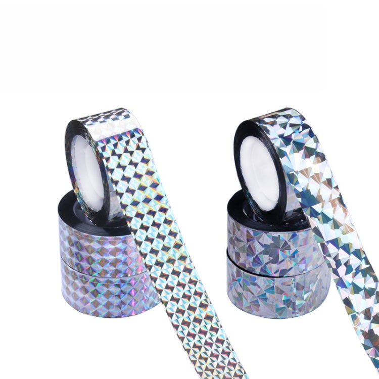 4.8 x 50m double-sided reflective bird repeller ribbon, designed to deter birds with colorful laser patterns and metallic sound.