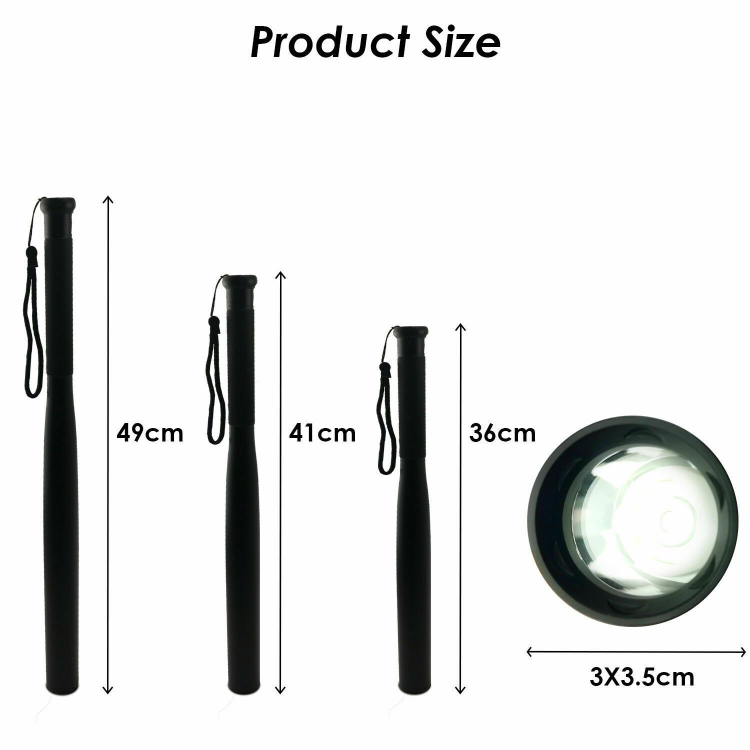 A 49cm Baseball Bat LED Flashlight showcasing its durable aluminum alloy body and bright LED light, ideal for emergencies and outdoor activities.