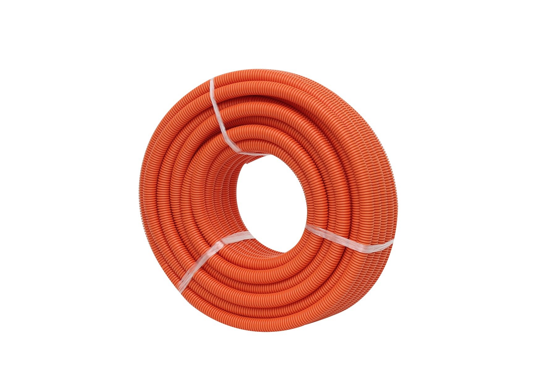 A 25-meter roll of 32mm heavy-duty orange corrugated conduit made from UV-stabilized PVC, ideal for underground electrical installations.