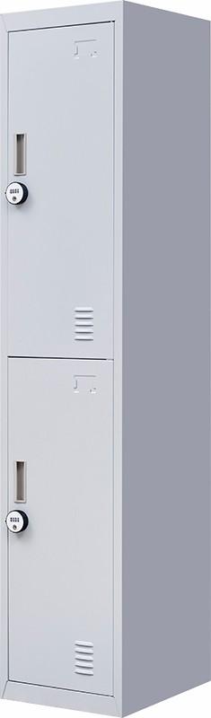 4-Digit Combination Lock 2-Door Vertical Locker in grey, showcasing its sturdy steel construction and secure locking mechanism.