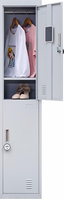 4-Digit Combination Lock 2-Door Vertical Locker in grey, showcasing its sturdy steel construction and secure locking mechanism.