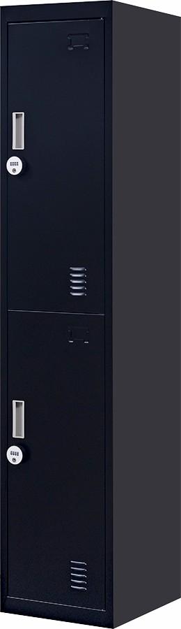 4-Digit Combination Lock 2-Door Vertical Locker in black, showcasing its sturdy steel construction and combination lock feature.
