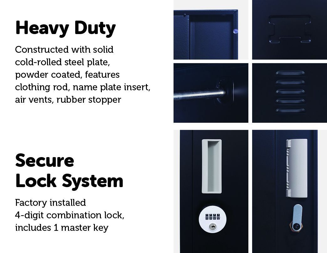 4-Digit Combination Lock 2-Door Vertical Locker in black, showcasing its sturdy steel construction and combination lock feature.