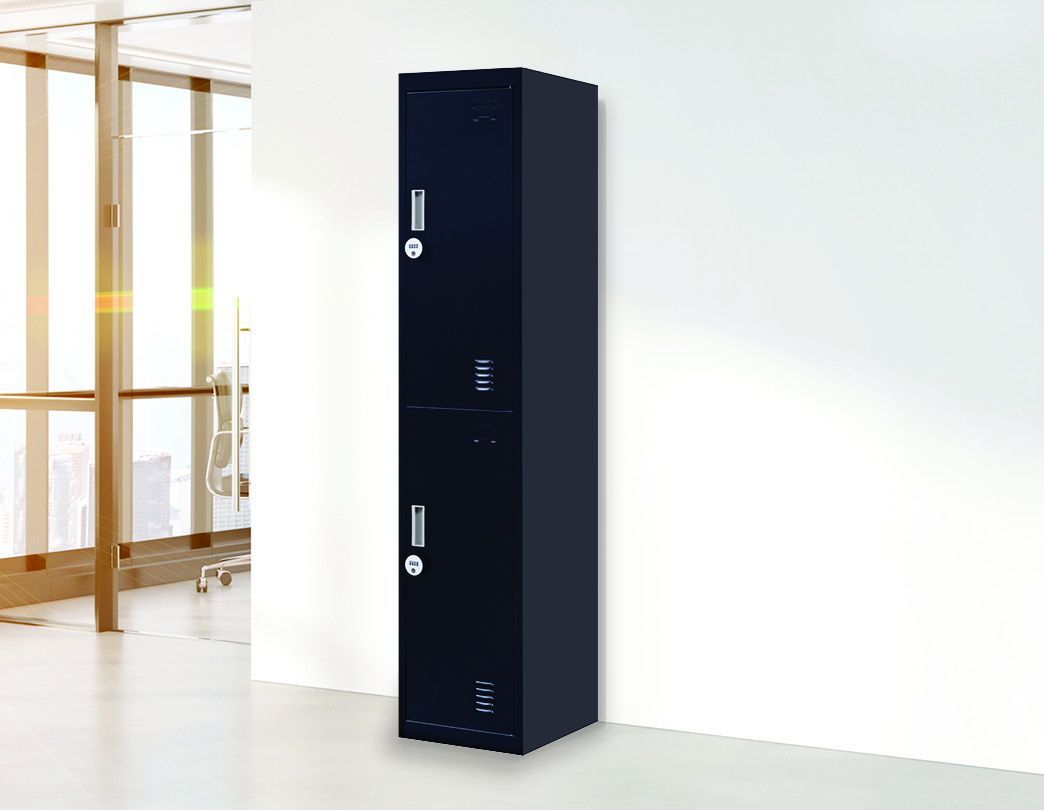 4-Digit Combination Lock 2-Door Vertical Locker in black, showcasing its sturdy steel construction and combination lock feature.