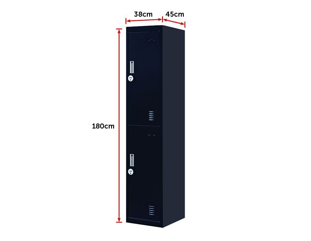 4-Digit Combination Lock 2-Door Vertical Locker in black, showcasing its sturdy steel construction and combination lock feature.