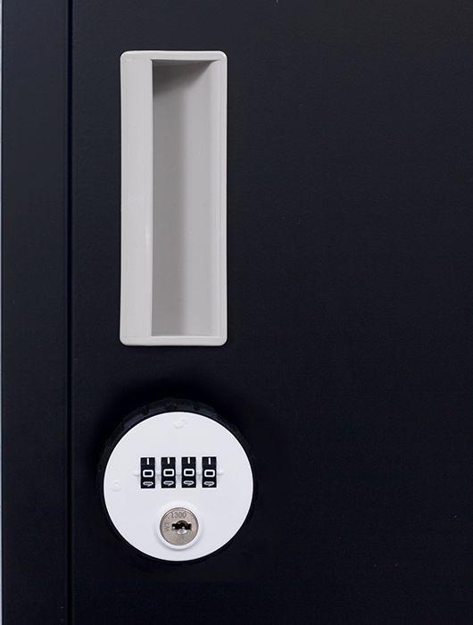 4-Digit Combination Lock 2-Door Vertical Locker in black, showcasing its sturdy steel construction and combination lock feature.