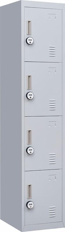 4-Digit Combination Lock 4 Door Locker in grey, featuring four stacked compartments and a secure locking mechanism.
