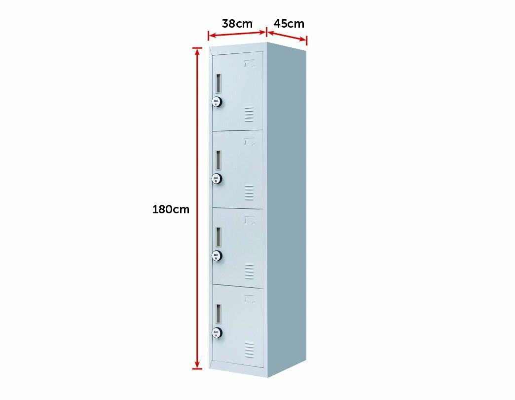 4-Digit Combination Lock 4 Door Locker in grey, featuring four stacked compartments and a secure locking mechanism.