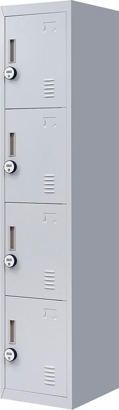 4-Digit Combination Lock 4 Door Locker in grey, featuring four stacked compartments and a secure locking mechanism.