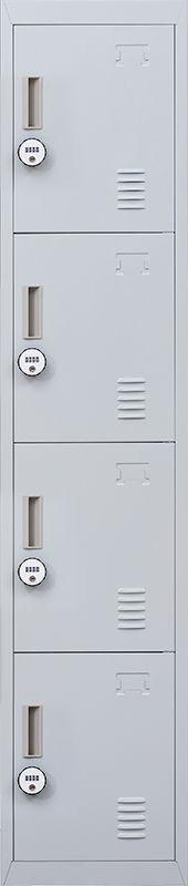 4-Digit Combination Lock 4 Door Locker in grey, featuring four stacked compartments and a secure locking mechanism.
