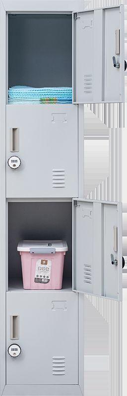 4-Digit Combination Lock 4 Door Locker in grey, featuring four stacked compartments and a secure locking mechanism.