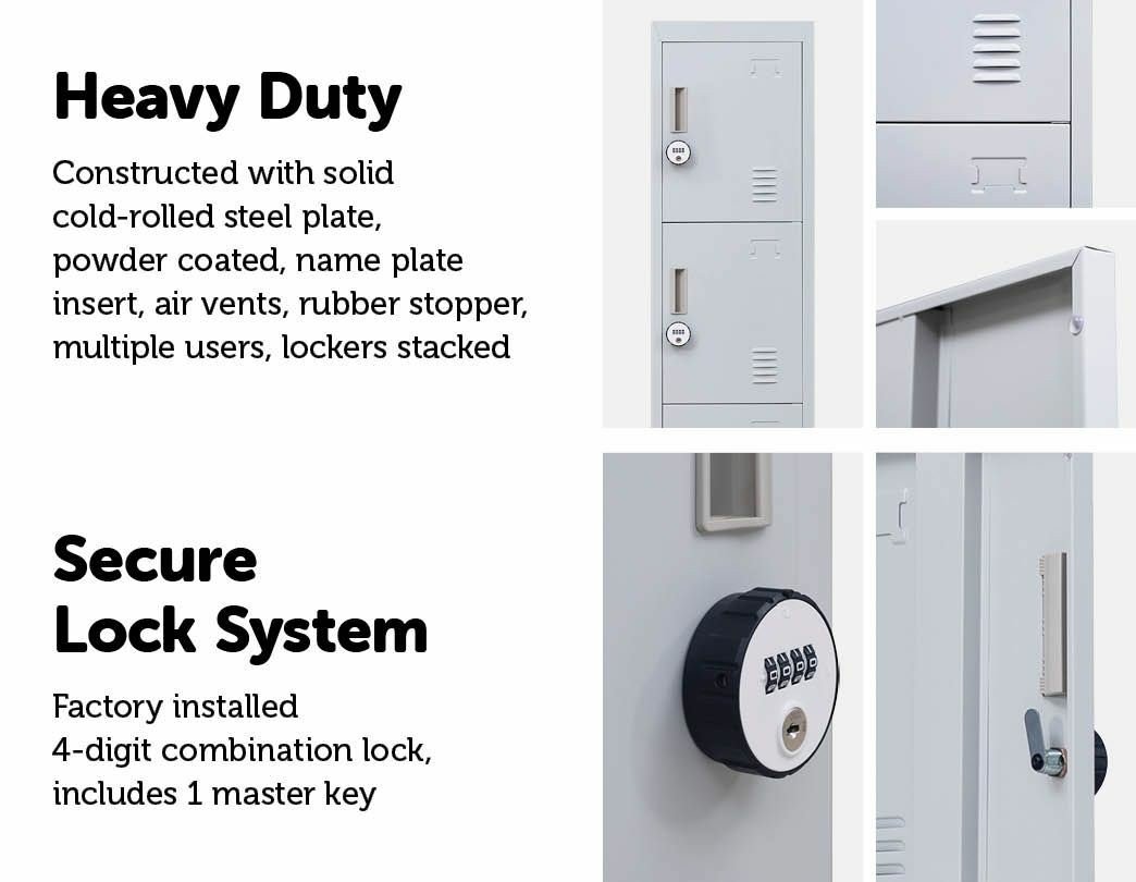 4-Digit Combination Lock 4 Door Locker in grey, featuring four stacked compartments and a secure locking mechanism.