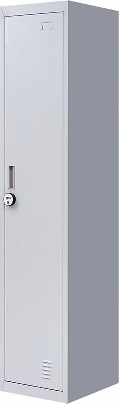 4-Digit Combination Lock One-Door Clothing Locker in grey, featuring a sturdy design with ventilation and a clothing rod.