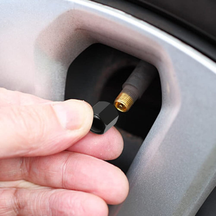 Set of 4 zinc alloy car tire labeling valve covers with resin crystal finish, designed for durability and style.