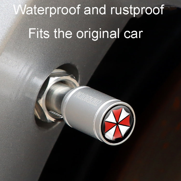 Set of 4 Umbrella Metal Tire Valve Caps in aluminum alloy, showcasing a frosted surface design for style and functionality.