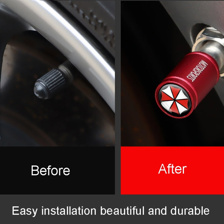 Set of 4 Umbrella Metal Tire Valve Caps in aluminum alloy, showcasing a frosted surface design for style and functionality.