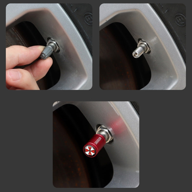 Set of 4 Umbrella Metal Tire Valve Caps in aluminum alloy, showcasing a frosted surface design for style and functionality.