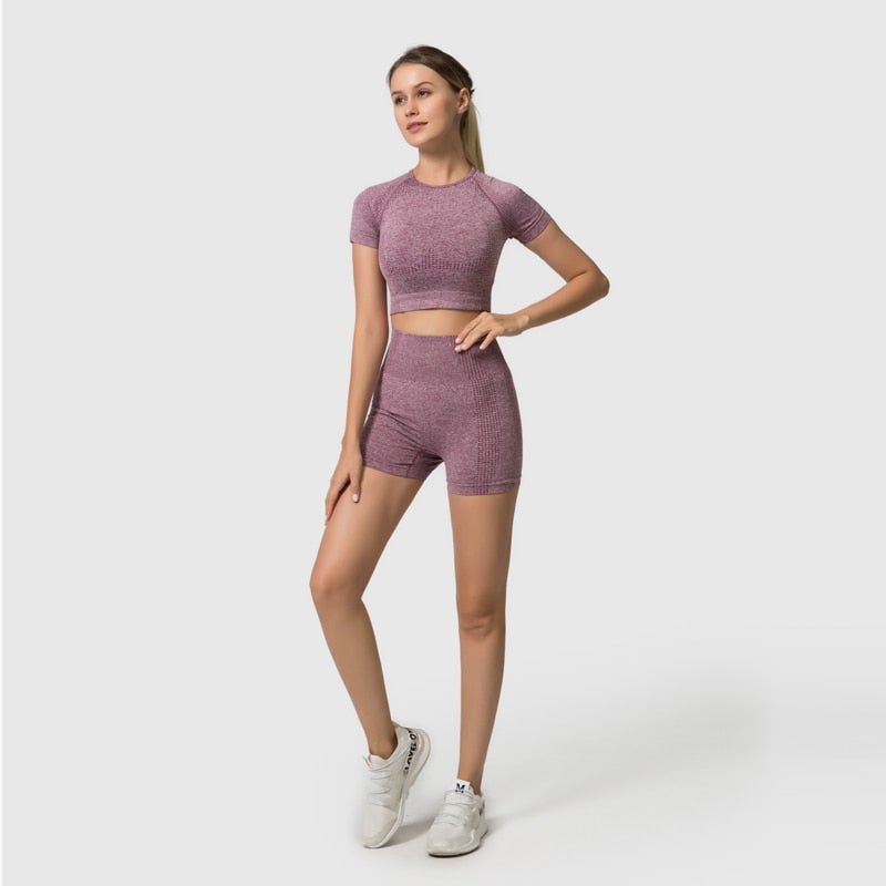 4Pcs Yoga Set Sports Wear for Women featuring a long sleeve crop top and high waist leggings in various colors.
