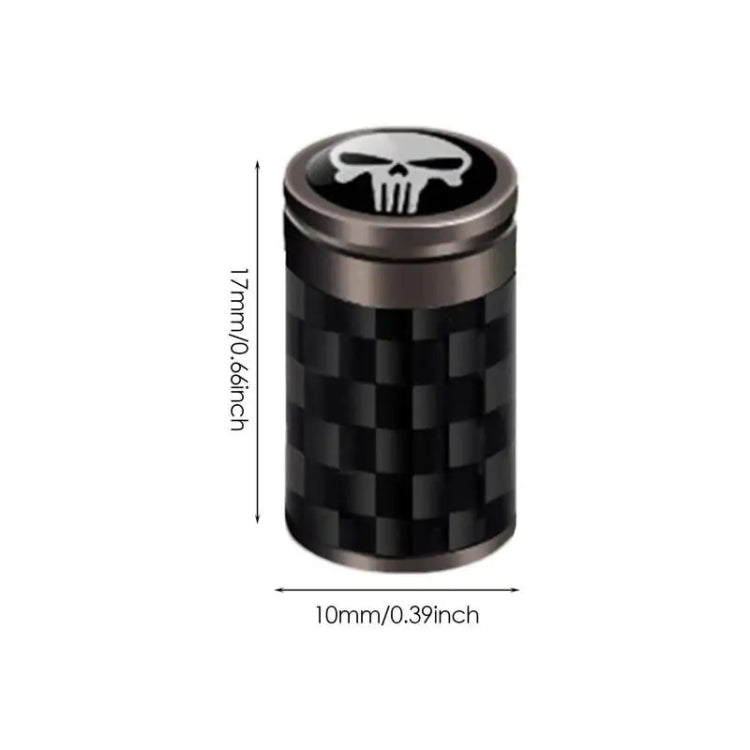 Set of 4 real carbon fibre skeleton tyre valve caps in black, showcasing their sleek design and durable material.