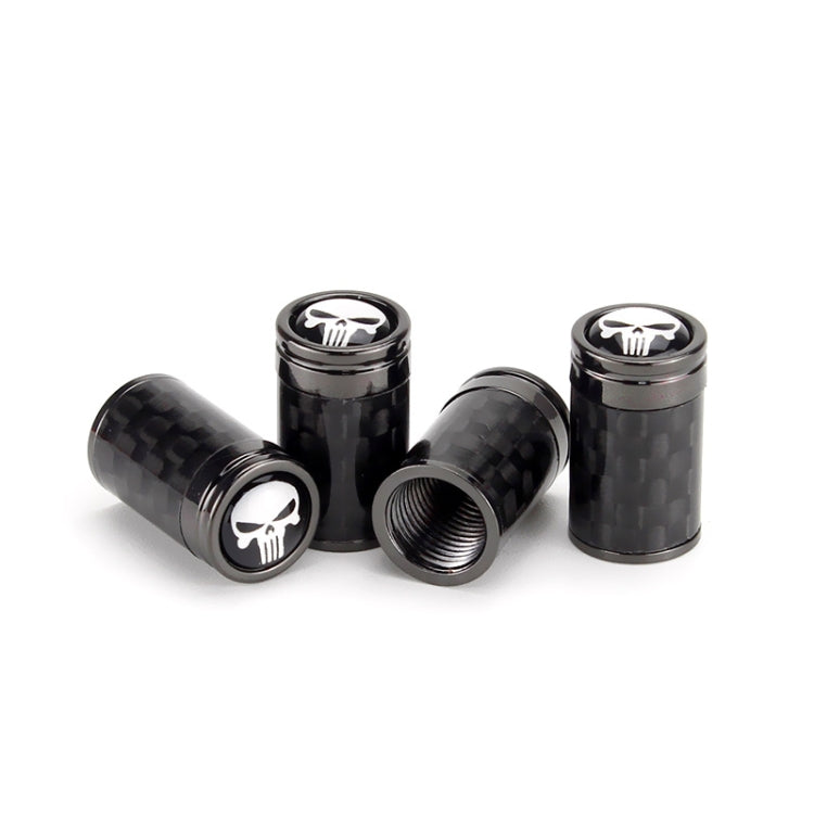 Set of 4 real carbon fibre skeleton tyre valve caps in black, showcasing their sleek design and durable material.