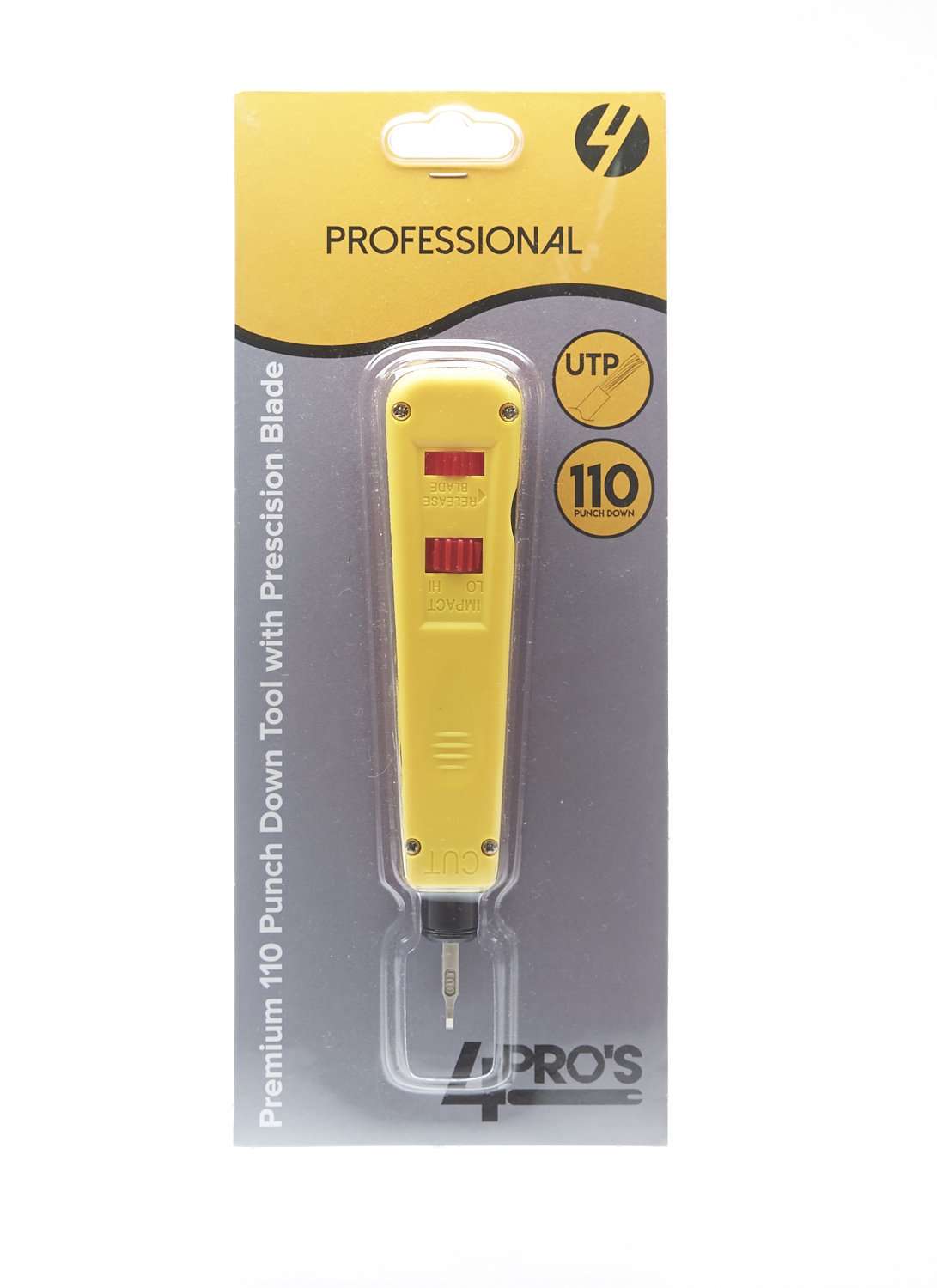 4Pro's Professional 110 Punch Down Tool with high precision punch and cut bit, designed for efficient cable termination.