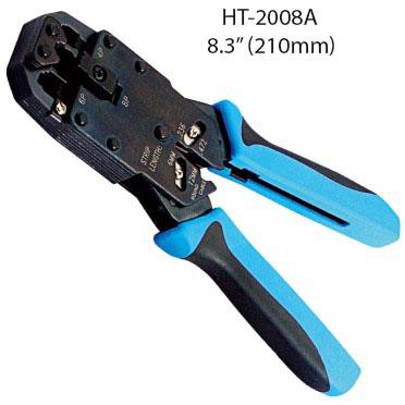 4Pro's Professional Crimp Tool with Ratchet, featuring ergonomic design and built-in cable stripper for precise crimping of RJ11/12 and RJ45 connections.