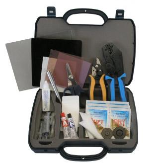4Pro's Professional Fibre Optic Connector Termination Kit with various tools and accessories for fiber optic installations.