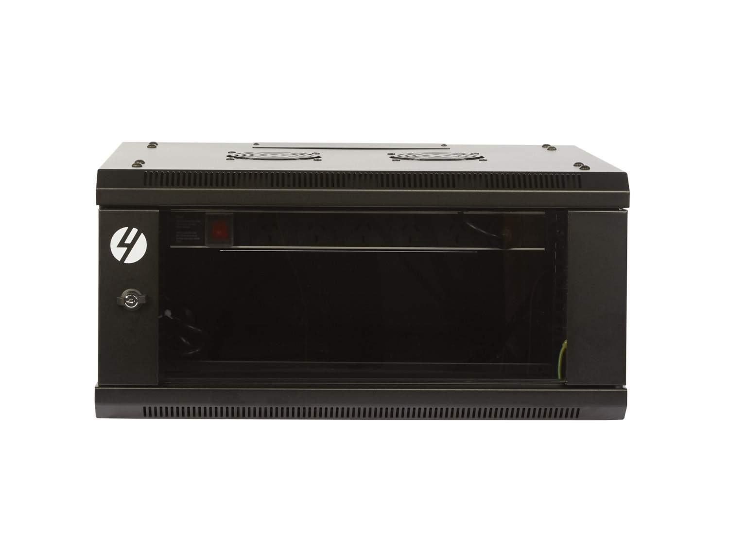 4RU Wall Mount Server Rack, 600mm wide and 450mm deep, featuring a lockable tempered glass front door and solid steel construction.
