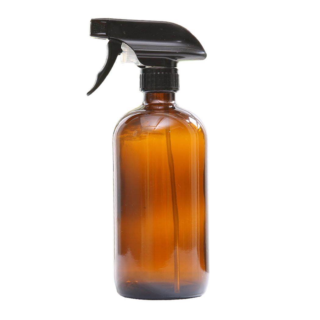 Set of four 500ml amber glass spray bottles with trigger sprayers, ideal for aromatherapy and eco-friendly use.