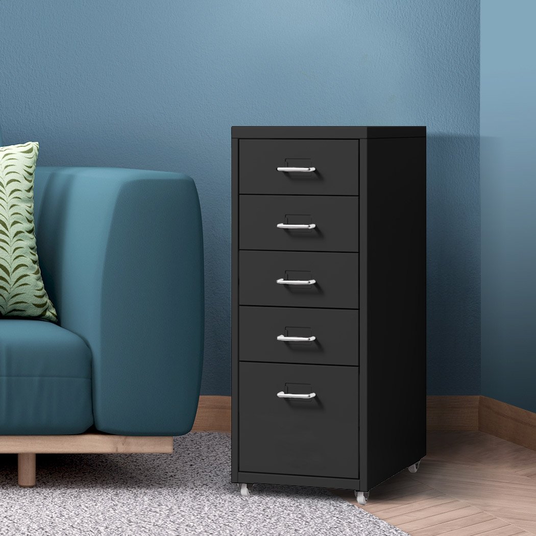 5 Drawers Portable Cabinet Rack in black with marble base, showcasing its stylish design and spacious drawers.