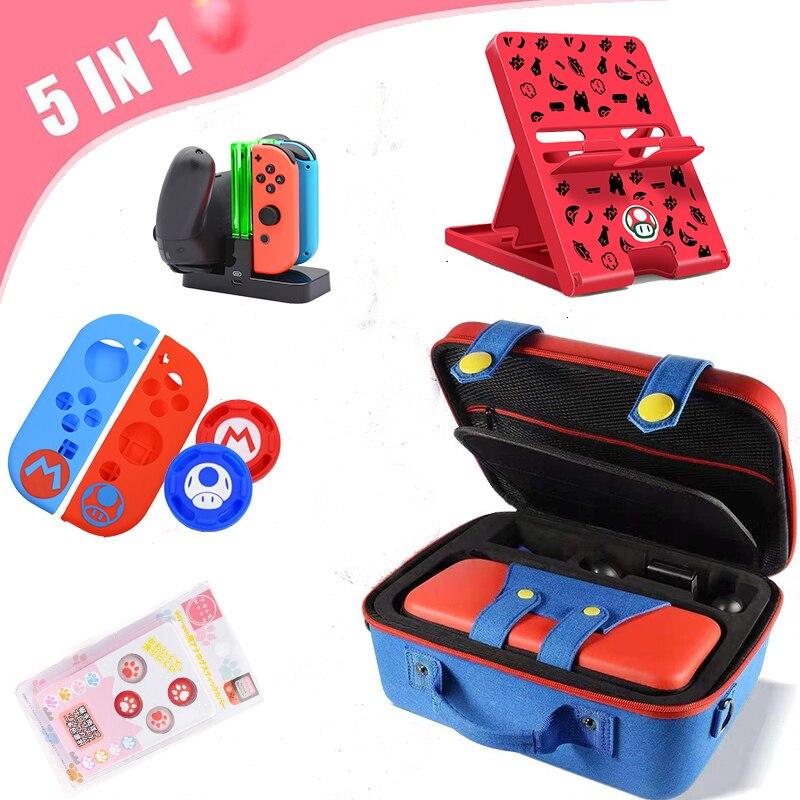 5 in 1 Nintendo Switch Game Accessories Set including a carrying case and game storage compartments, designed for protection and convenience.