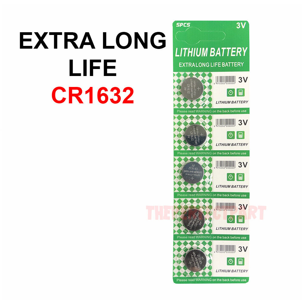 Five CR1632 lithium coin batteries in a pack, designed for long-lasting power in various devices.