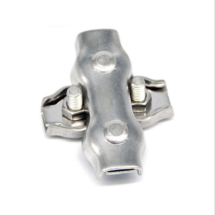 Five pieces of 304 stainless steel plate clips designed for wire rope fixing, showcasing their durable and waterproof features.