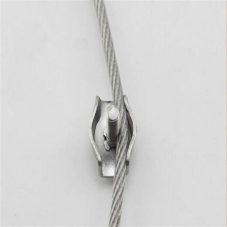 Five pieces of 304 stainless steel plate clips designed for wire rope fixing, showcasing their durable and waterproof features.