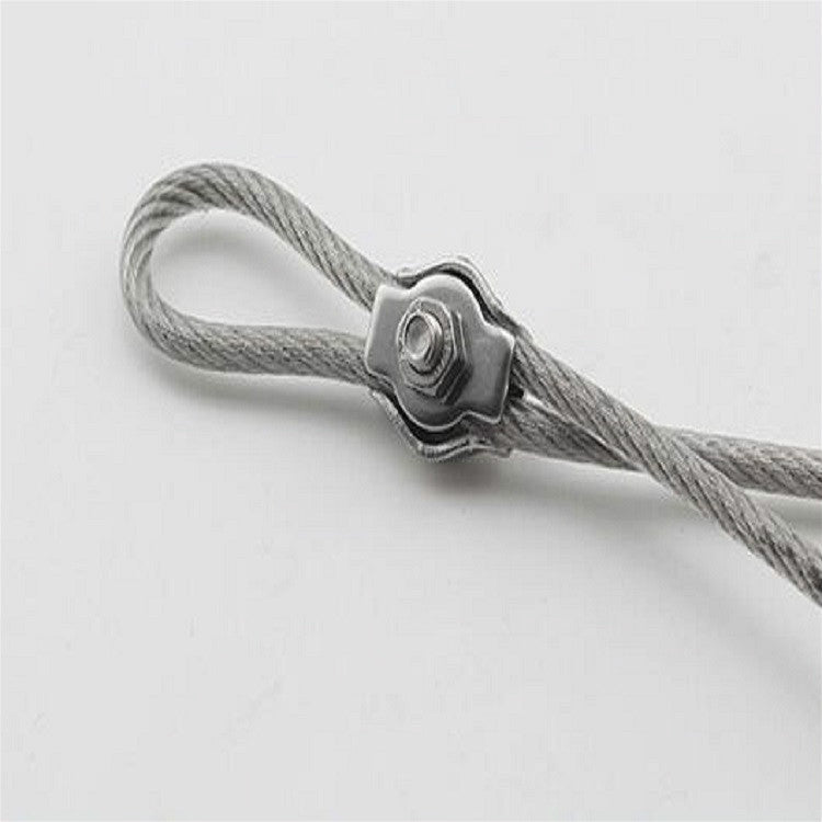Five pieces of 304 stainless steel plate clips designed for wire rope fixing, showcasing their durable and waterproof features.