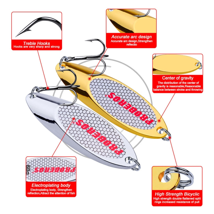 5 PCS 7g PROBEROS DW342 Lure VIB Metal Sequins in gold, designed for freshwater and seawater fishing, showcasing their shiny, attractive finish.