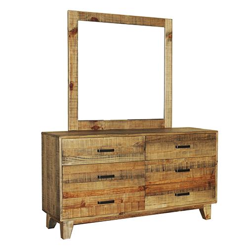 5 Pieces Bedroom Suite featuring a solid wood antique design in light brown, including a bed, bedside tables, and a tallboy.