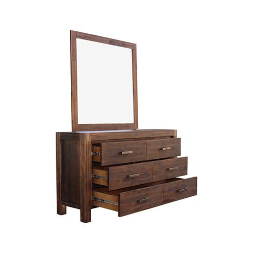 5 Pieces Bedroom Suite featuring Solid Wood Veneered Acacia Construction, showcasing a minimalistic design with vintage charm and ample storage.