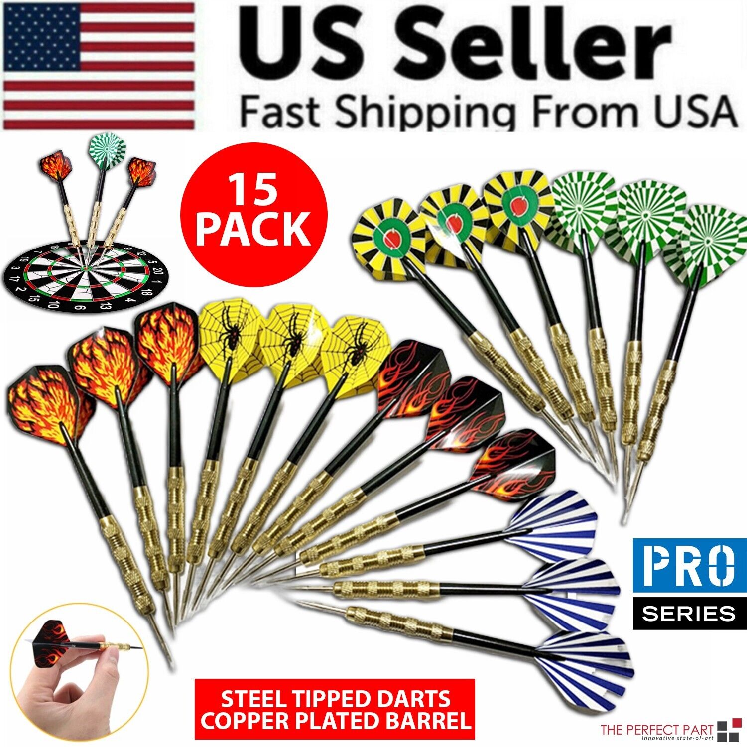 5 Sets (15Pcs) Steel Tip Professional Darts Set featuring slim barrel design, stainless steel tips, and colorful flights for enhanced accuracy.