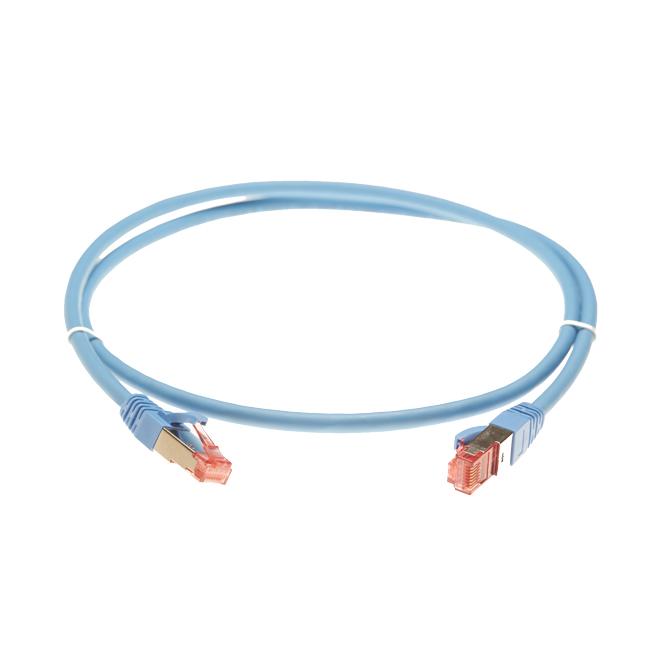50m Cat 6A S/FTP LSZH Ethernet Network Cable in blue, showcasing its connectors and durable design.